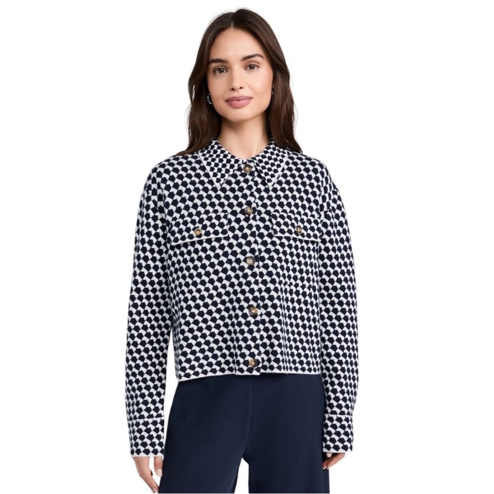 La Ligne Patterned Crop Jane Jacket Ivory/Navy